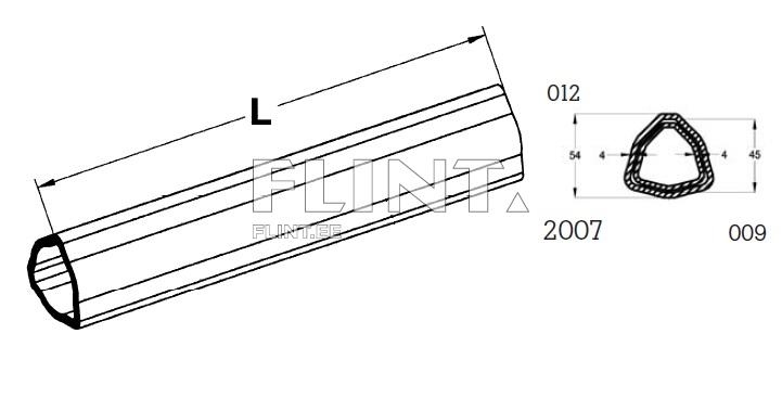 Toode on toru, millel on kuusnurkne ristlõige. Toru on pikki jooni, mis näitavad selle mõõtmeid.
