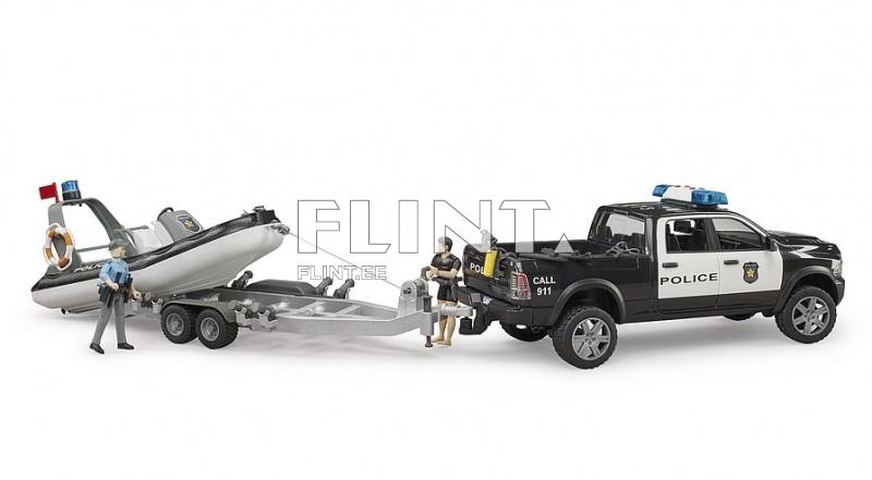 Politsei auto Dodge Ram 2500 + politseinik (78x17x15cm) + haagis paadiga Bruder