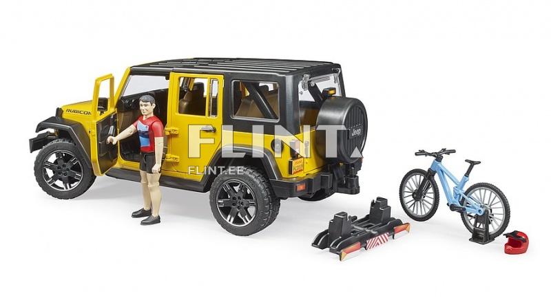 Jeep Wrangler (32,8x14,4x16,2cm) + jalgrattur Bruder