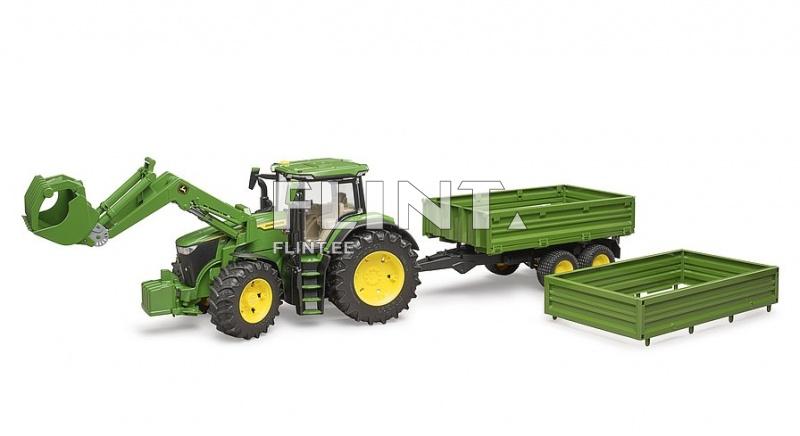 Traktor John Deere 7R 350 (80,5x17,5x20cm) + laadur + järelkäru Bruder