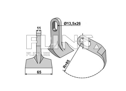 Tasandusniiduki vasar (65x10mm; R92mm; ava 14x26) Peruzzo ELK, Puma 05030031