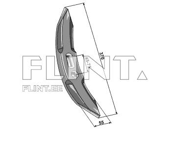 Must metallist toode, millel on ülemine osa, mis on sirge ja horisontaalne. Toote alumisel küljel on kaks ümmargust ava, mis võivad olla haakimiseks. Peal on valge silt numbritega.