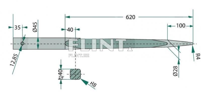 Piik sirge 980mm (Ø 45mm, ava 12,8mm)
