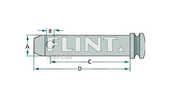 Tööstuslik komponent, millel on sirge kuju, ühel küljel on väljaulatuv osa ja küljel on auk. Sellel on neli mõõdet: A, B, C ja D.