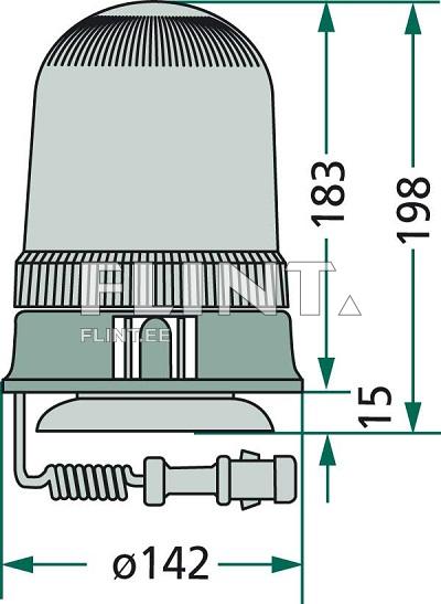 Toode on foorlamp, mille kõrgus on 198 mm ja diameeter 142 mm. Alt on nähtav ühenduskaabel, millel on vedruosa.