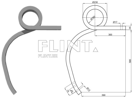 Sügavkobesti pii 35x35x580mm vasak (304651)