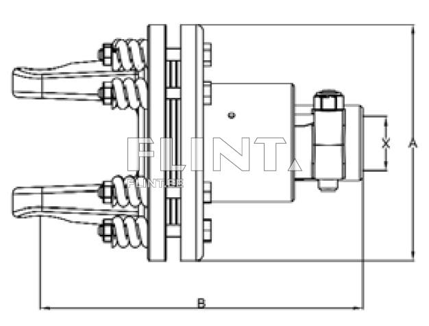 Toode on tehniline joonis, mis kujutab osade korralduse ja mõõtmeid. Vasakpoolsete küljel on kaks toru, mis on ühendatud keerme ja vedruga. Keskosas on silindriline elemendi osaga ühendatud klapp.