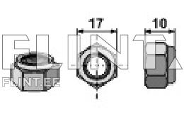 Hexagoniline, mille diameeter on 17 mm ja kõrgus 10 mm. Keskel on avaus, mis on seotud kohandatud keermega.