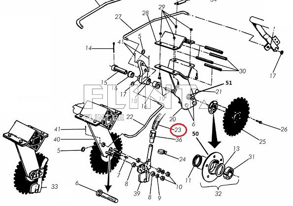 Joonis näitab keermestatud osi ja nende paigutust tööstuslikul seadmel. Osad on nummerdatud ja jagatud erinevatesse sektsioonidesse, sealhulgas terad ja kinnitusvahendid.