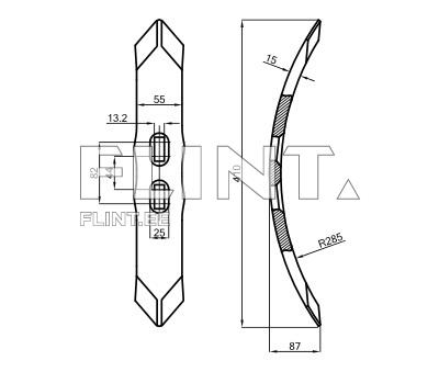 Kujundus koosneb kahest osast, millest üks on tasane ja teine kaarjalt kumer. Ülemises osas on kaks avaus, mille vahe on 25 mm. Toote mõõtmed on 410 mm pikk, 55 mm lai ja 15 mm paks.