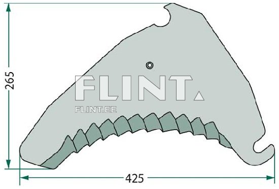 Toode on halli värvi, kolme teravat piiki ja kumer vorm, mille mõõtmed on 425 mm lai ja 265 mm kõrge.