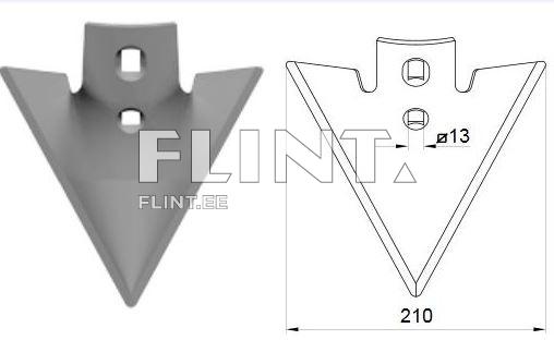 Terasest valmistatud kolmnurkne osa, mille ülaosas on kaks aukku ja aluses on terav allserv.