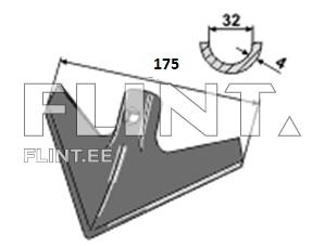Toode on vöö kuju, millel on terav nurk ja keskel auk. Dimensionid: 175 mm, 32 mm ja 4 mm.