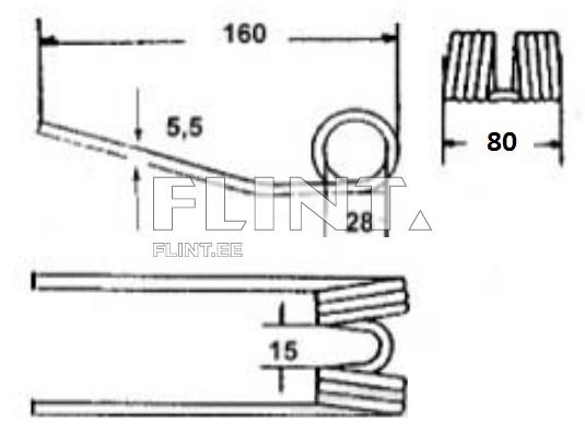 Joonisel on metallosa, mille pikkus on 160 mm ja laius 5,5 mm. Osal on ringikujuline avaus, mille läbimõõt on 28 mm. Ülemisel osal on laiendus, mille laius on 15 mm ja kõrgus 80 mm.