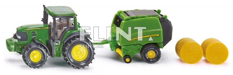 Traktor John Deere heinapressiga SIKU 1:87 (190x78x40mm)