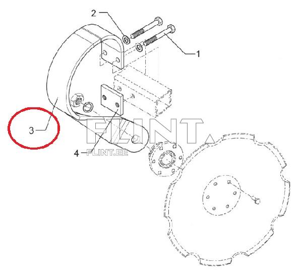 Joonis näitab mehhanismi, kus on esitatud erinevad osad, sealhulgas detailid 1, 2 ja 4, samuti osade numbrid. Detail 3 on rõhutatud punase ringiga vasakul.