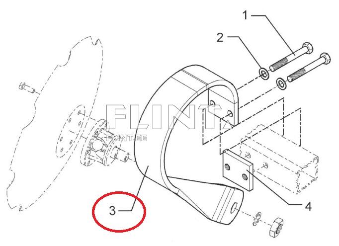 Joonis sisaldab komponentide nimekirja, sealhulgas kaks poldi (2), mis on paigutatud koos peamise detailiga, mis sarnaneb poolelioleva ringiga (3). Üksikasjadeta osa on tähistatud numbriga 4, samas kui detailide vaheline kinnitusmehhanism on osaliselt välja toodud.