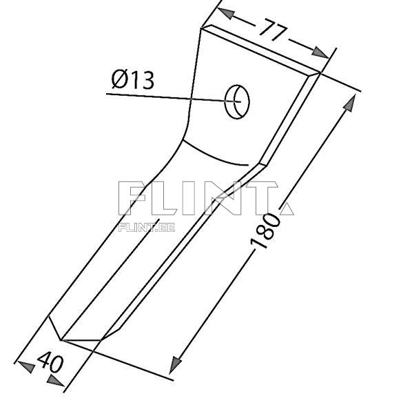 Teguri joonis, millel on sirge ja teravots. Ülemises osas on auk, mille läbimõõt on 13 mm, ja laius 77 mm. Pikkus on 180 mm ja laius alumises osas 40 mm.