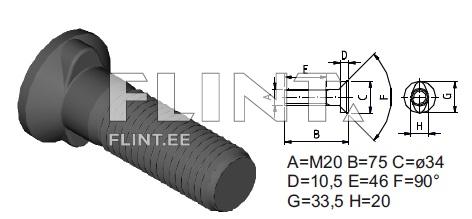 Polt M20x75 10,9 (liblik, pea 34mm)