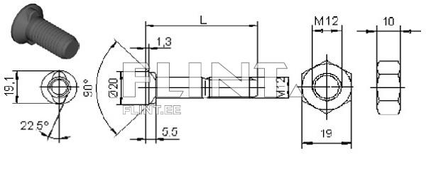 Polt+mutter M12x45 12,9 (liblik) pea 20mm