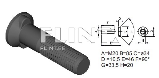 Polt+mutter M20x85 10,9 (liblik, pea 34mm)