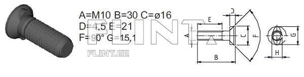 Polt+mutter M10x30 12,9 (liblik) pea 16mm