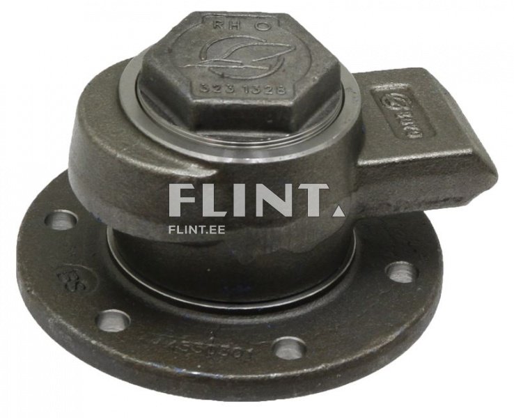 Toode on terasest valmistatud, mis näitab musta värvi ja ümarat vormi. Peal on kuuekülgne mutter ja selle ümber on ringikujuline tihend. Toote aluses on neli fikseerimiskaeve, mis võimaldavad selle kinnitamist.