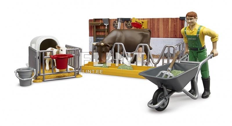Lauda komplekt koos töölise ja loomadega Bruder