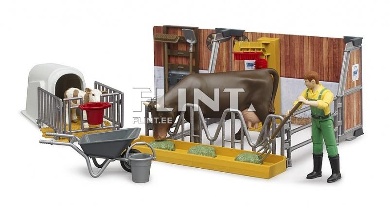 Lauda komplekt koos töölise ja loomadega Bruder