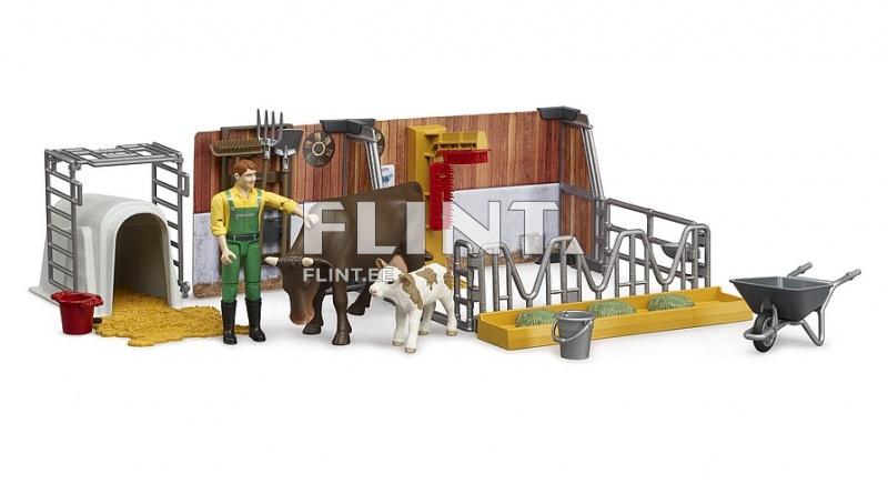 Lauda komplekt koos töölise ja loomadega Bruder