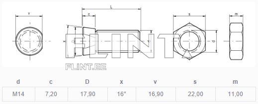 Polt+mutter M14x34 12,9 (1xkant)