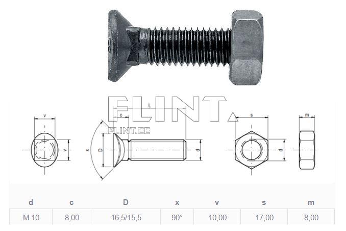 Polt+mutter M10x37 8,8 (S-pii otsale)