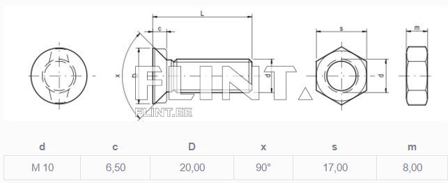 Polt+mutter M10x30 12,9 (liblik) pea 19mm