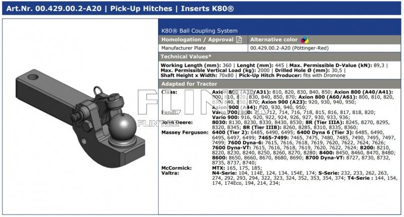 Veopea Scharmüller K80® 00.429.00.2-A20 (Claas, Fendt, John Deere, Massey Ferguson, Valtra)