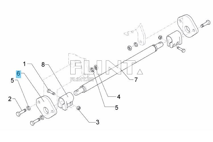 Pilt kujutab lahti võetud mehaanilist komponeneti, mis koosneb välistest ja sisemistest osadest. Esiplaanil on joonistatud varras, millel on numbrite ja tähistuste abil esitatud osade paigutus.