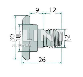 Toode on hall metallist polt, millel on lamedam ülemine osa ja keermestatud alus. Ülemise osa diameeter on 26 mm ja kõrgus 30 mm, samas kui keermestatud osa pikkus on 12 mm.