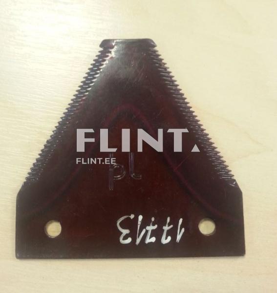 Kolmnurkne tööriist, millel on soonilised servad ja kaks aukku allosas. Tööriist on tumeda värvusega ja sellel on lihtne logo.