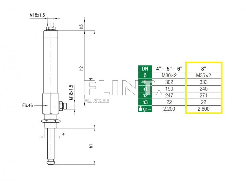 Hüdrosilinder 8" siibrile, kahepoolne