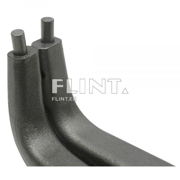 Toode on halliks värvitud metallist, millel on kaks horisontaalselt paigutatud silindrilist pinda ja kitsenev kuju.