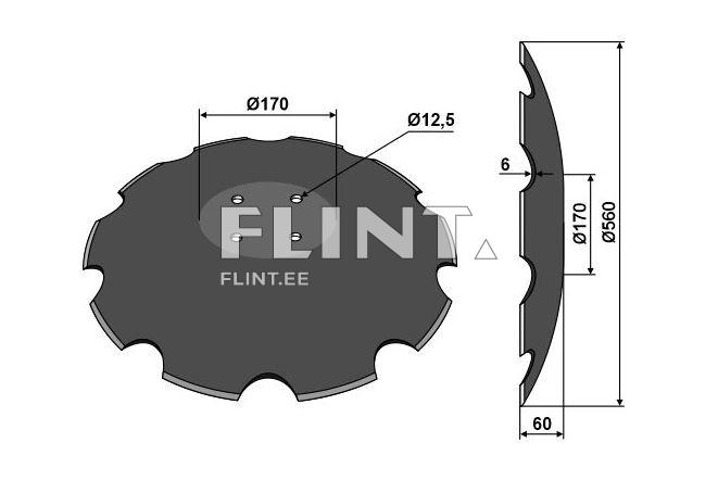 Ringikujuline terasplaat, mille läbimõõt on 170 mm ja paksus 6 mm. Plaadi keskel on 12,5 mm läbimõõduga auk, mida ümbritseb neli väiksemat auku. Plaadi serv on laineline, lisades sellele rohkelt teravusi ja funktsionaalsust.