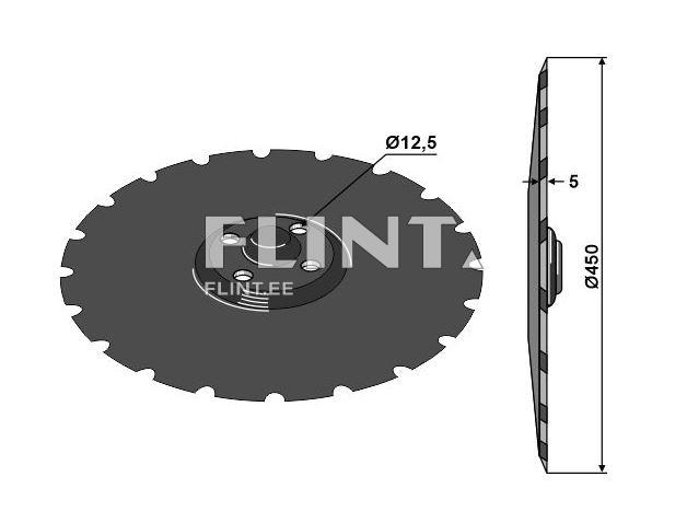 Pilt kujutab lõikeketast, mille läbimõõt on 450 mm. Ketaste keskosas on auk, mille läbimõõt on 12,5 mm, ning mitmed väikesed augud selle ümber.