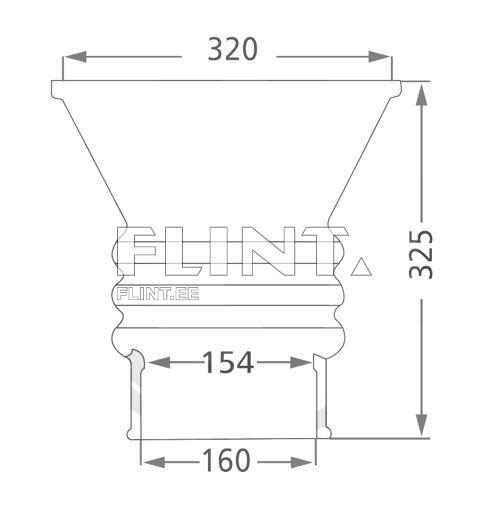 Toode on koonuskujuline, mille ülemine osa on laiem, mille läbimõõt on 320 mm ja alumine osa on kitsam, läbimõõduga 154 mm. Üldine kõrgus on 325 mm.