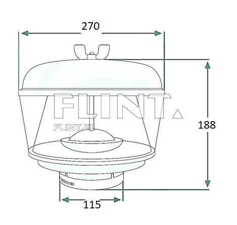 Toode on läbipaistev kate, mille all on ümmargune alus. Kõrgus on 188 mm ja laius 270 mm. Aluse läbimõõt on 115 mm.