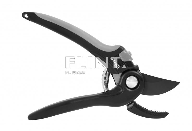 Milline on musta ja halli käepideme ning lõikanuga kombinatsioon, millel on selgelt nähtav GRANIIT logo.