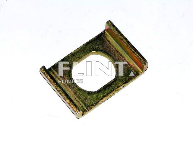 Ese on lame metallist detail, millel on keskne ümmargune auk ja nurgas kõrgem osa, mis toimib tugielemendina.