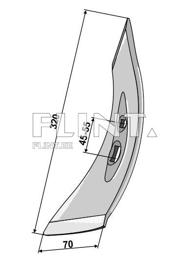 Toode on kaarjas kujundusega, mille pikkus on 320 mm ja laius 70 mm. Kaugus avade vahel varieerub 45-55 mm.