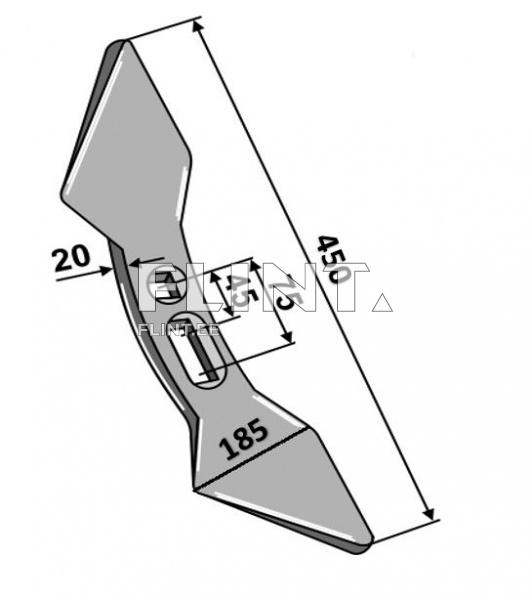 Toode on terasest, mille pikkus on 450 mm ning laius 20 mm. Sellel on kaks nurga kujulist otsa, mis on 75 mm ja 185 mm laiad. Keskel on avaus, mille mõõdud on 45 mm.