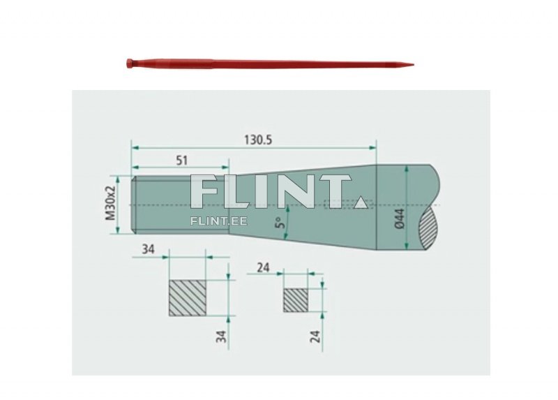 Piik sirge 1240mm, M30x2 (Kverneland 241162A)
