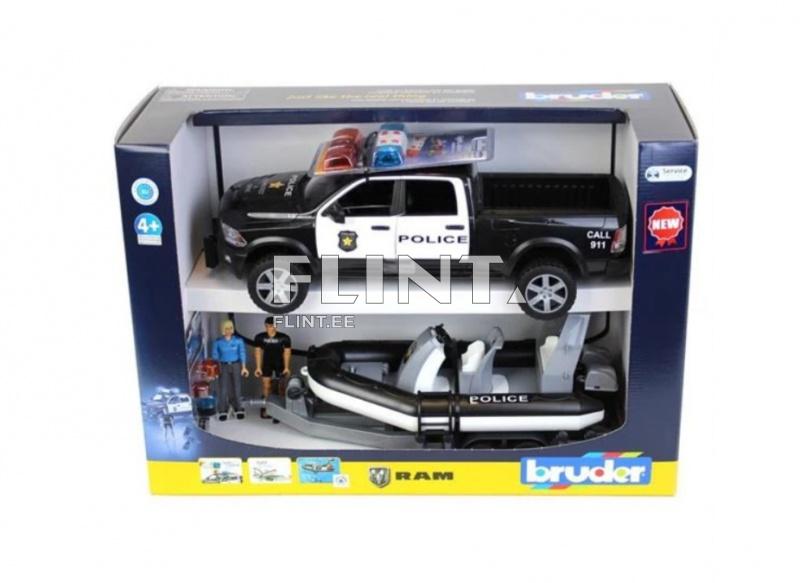 Politsei auto Dodge Ram 2500 + politseinik (78x17x15cm) + haagis paadiga Bruder