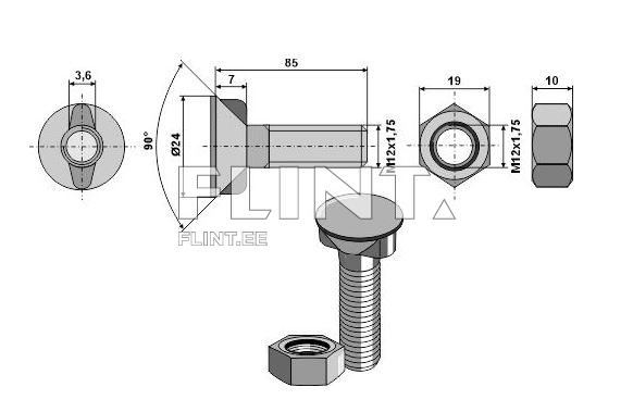 Polt+mutter M12x85 10,9 (liblik) pea 24mm